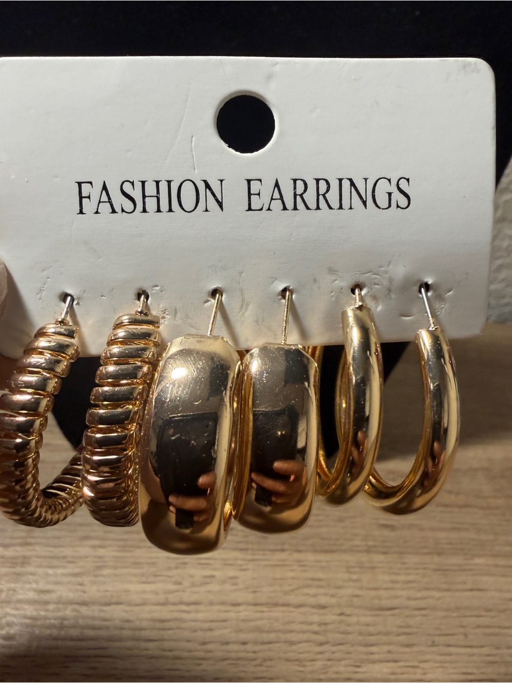 Source Unknown 3 Pairs Gold Hoop Earring Set - Mixed Textures